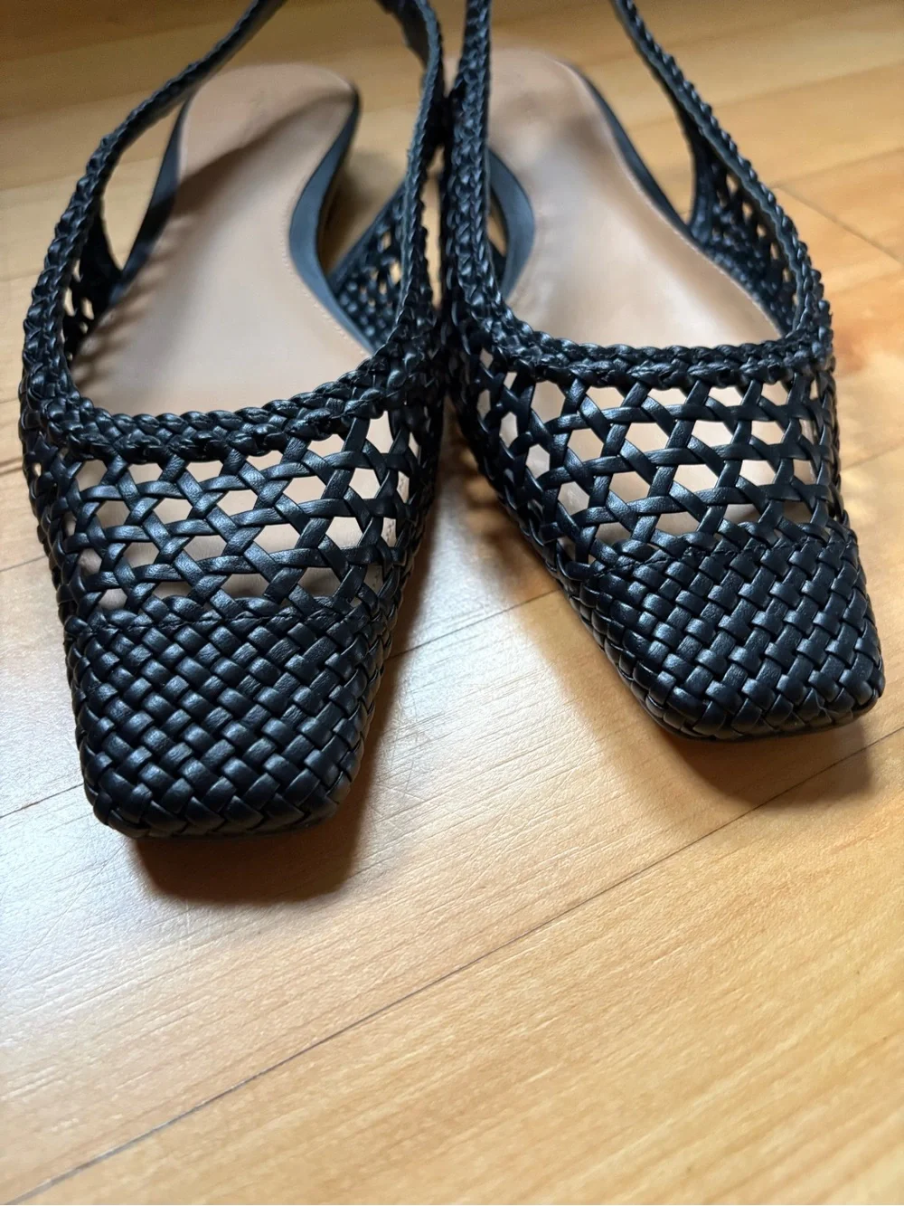 Madewell Black Leather Ophelia Woven Slingback Flats 7 NWOT